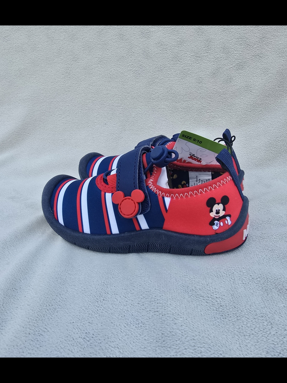 Disney Mickey Mouse Junior Kids SZ 9 10 Water Shoes Red White & Blue Striped NWT